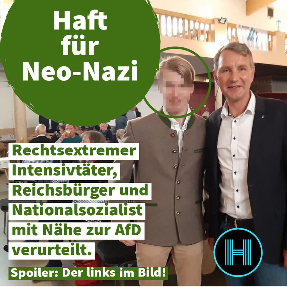 Stefan_K__'s tweet photo. Feine Freunde hast du #Höcke!

#Rechtsextremist Luis T. zeigte in der Gerichtsverhandlung den #Hitlergruß, bedrohte die #Richterin mit dem Tod und musste mehrfach ausgeschlossen werden - 2 Jahre ohne Bewährung! https://t.co/r5E0pd5pFE