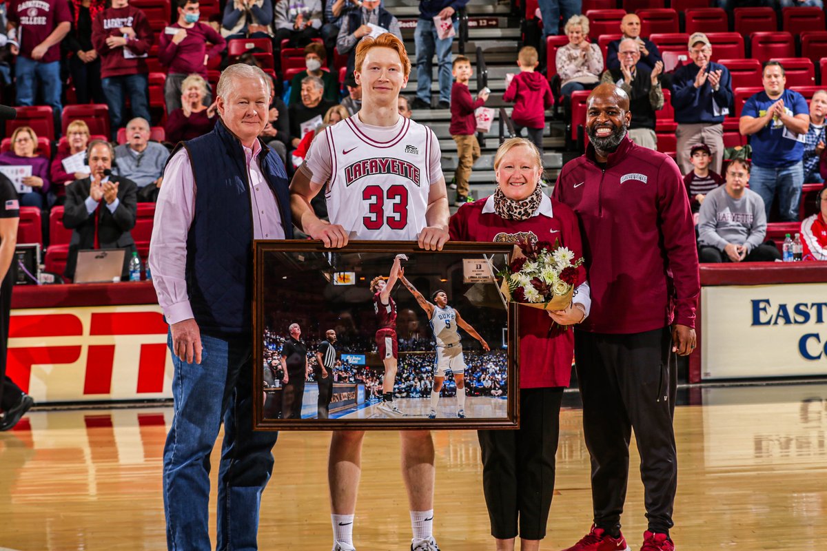 LafayetteMBB's tweet photo. "Three things in life are guaranteed: death, taxes and Leo raining 3's. It has been an honor and a privilege to coach such an outstanding individual." 

- @Mhj_5 on @oboyle24 🏀

#RollPards | #SeniorDay https://t.co/bJdkYWKUgV