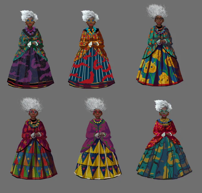 Mama Luna texture painting and some of her costume designs that carry cat motifs. #pussinbootsthelastwish #art #artistsontwitter #anime 