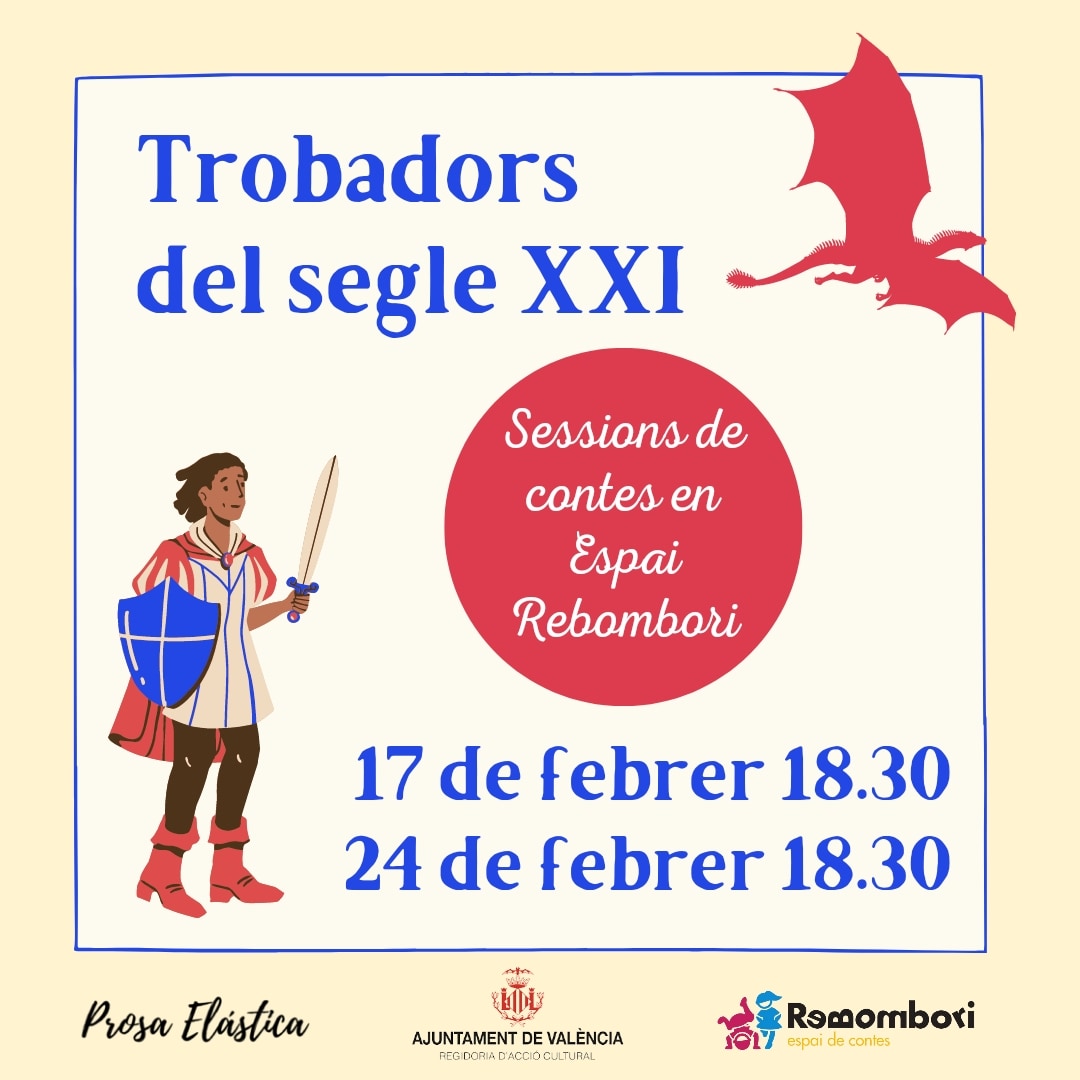 ProsaElasticaAC's tweet image. Nova edició del cicle de contacontes «Trobadors del segle XIX». Adreçat a un públic infantil i familiar, volem donar a conèixer les llegendes valencianes posant en valor la nostra tradició oral.

Reserves en @EspaiRebombori 👈

#ProsaElastica #Espairebombori #contacontes