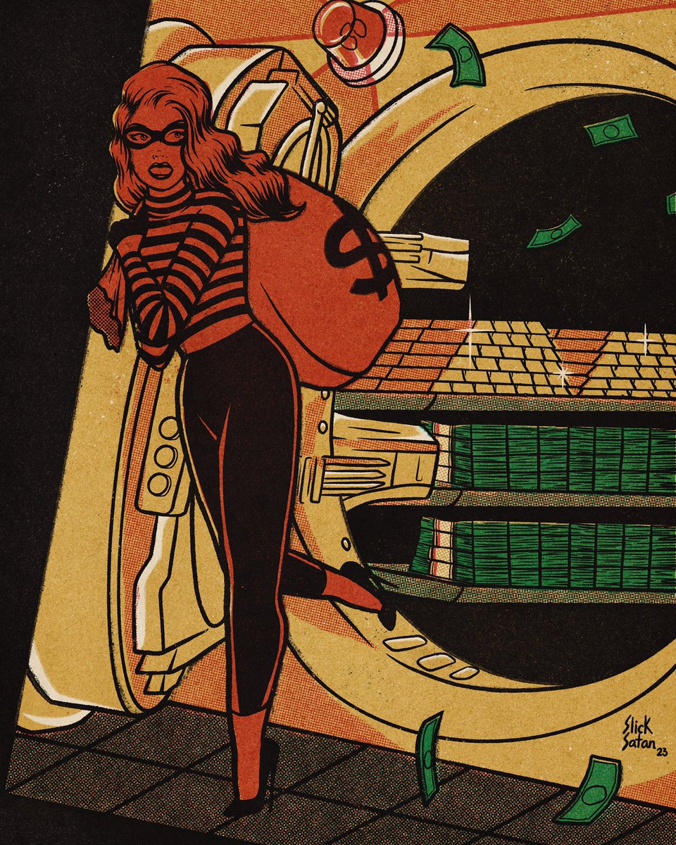 🏦🚨 take the money and run 💸💰 #pinupart #comicbookart #slicksatan