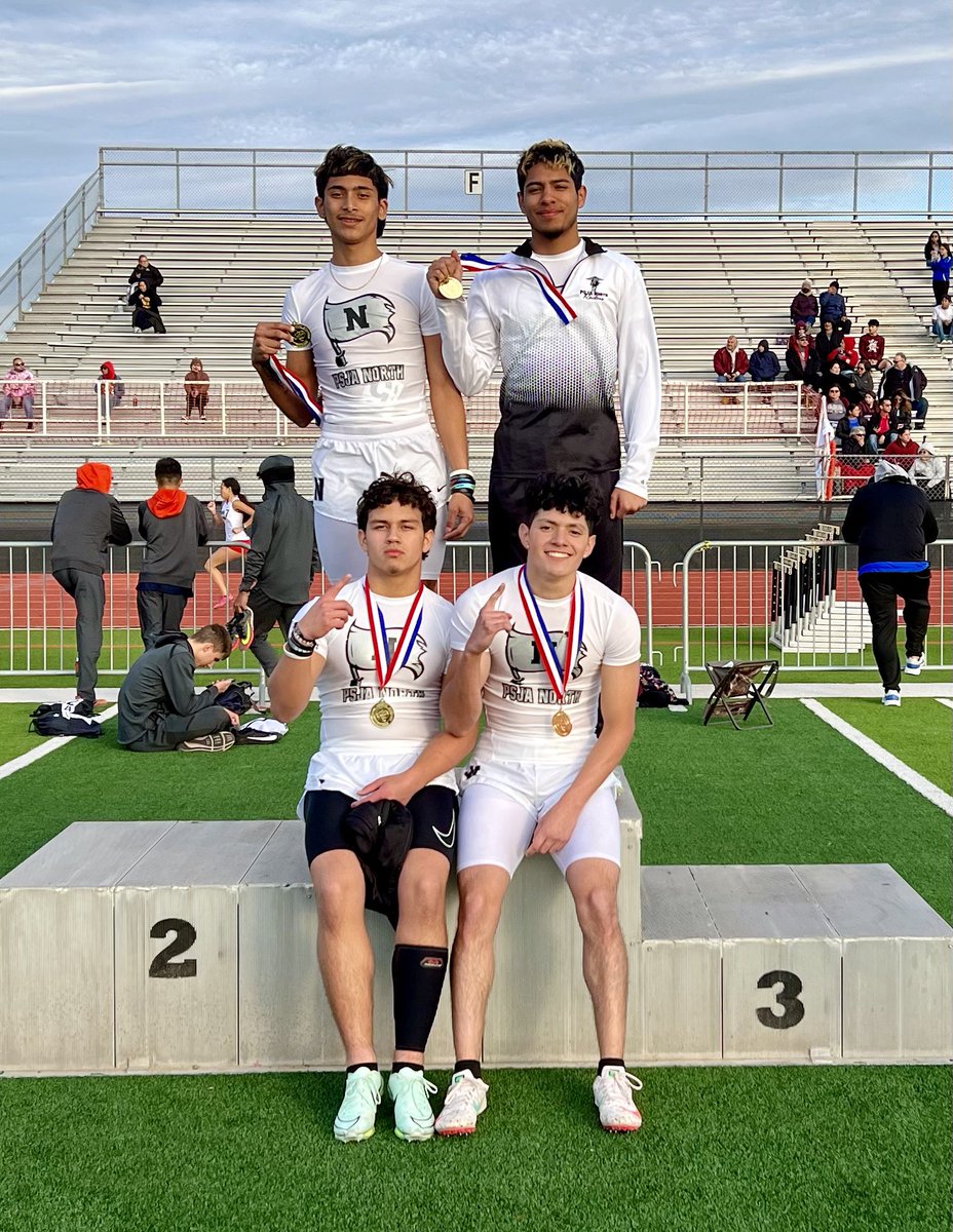 PsjaNorthTrack's tweet photo. Huge Congratulations to the boys 4X100 🥇 place finish at Cat Stadium 🏟️ #raidertrack https://t.co/9IBuP9QBeE