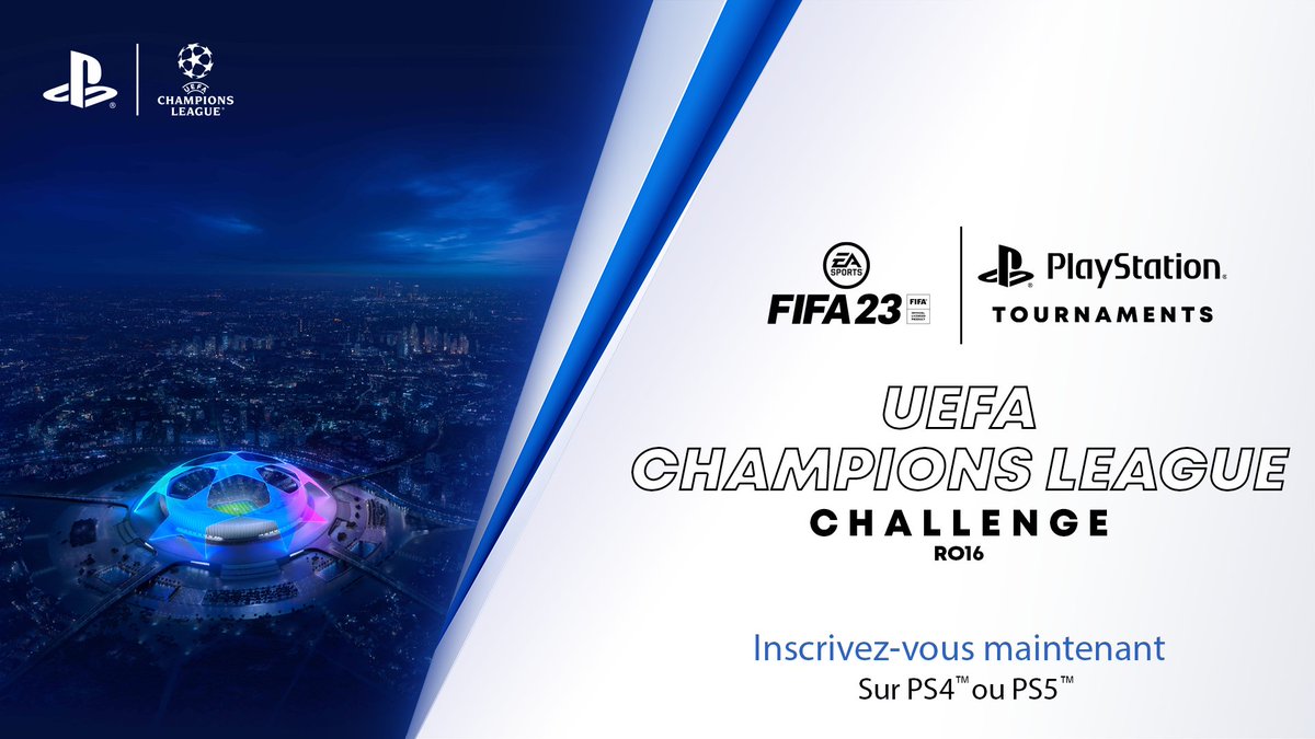 Bientôt le coup d'envoi des 8e de finale de la Ligue des Champions UEFA ⚽️

Dès le 13 février on lance les tournois Champions League Challenge dans #FIFA23 sur PS5 et PS4.

Tentez de gagner des Points FIFA et plus encore, inscrivez-vous ici : bit.ly/3JWOBPf