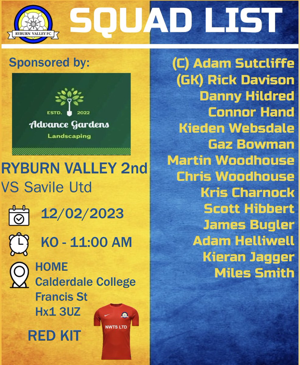 FcRyburn's tweet photo. Squad lists for tomorrow’s fixtures! #halavalley https://t.co/g4MCPsHEFS