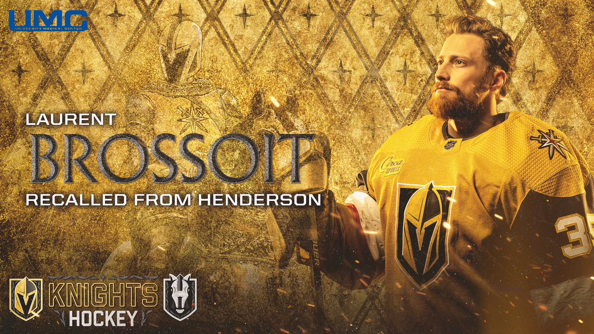 GoldenKnights's tweet photo. ⚔️ Laurent Brossoit has been recalled from the @HSKnights! 💪 

#VegasBorn | #HomeMeansHenderson https://t.co/tRg7poioXf