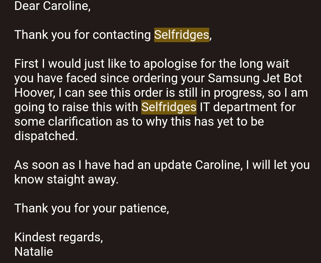 Selfishy2023's tweet photo. @Selfridges You have blamed @SamsungUK, a "direct supplier", IT, myself for the order not going through. It's quite clear that the problem is just... you https://t.co/NXOwjd4p26