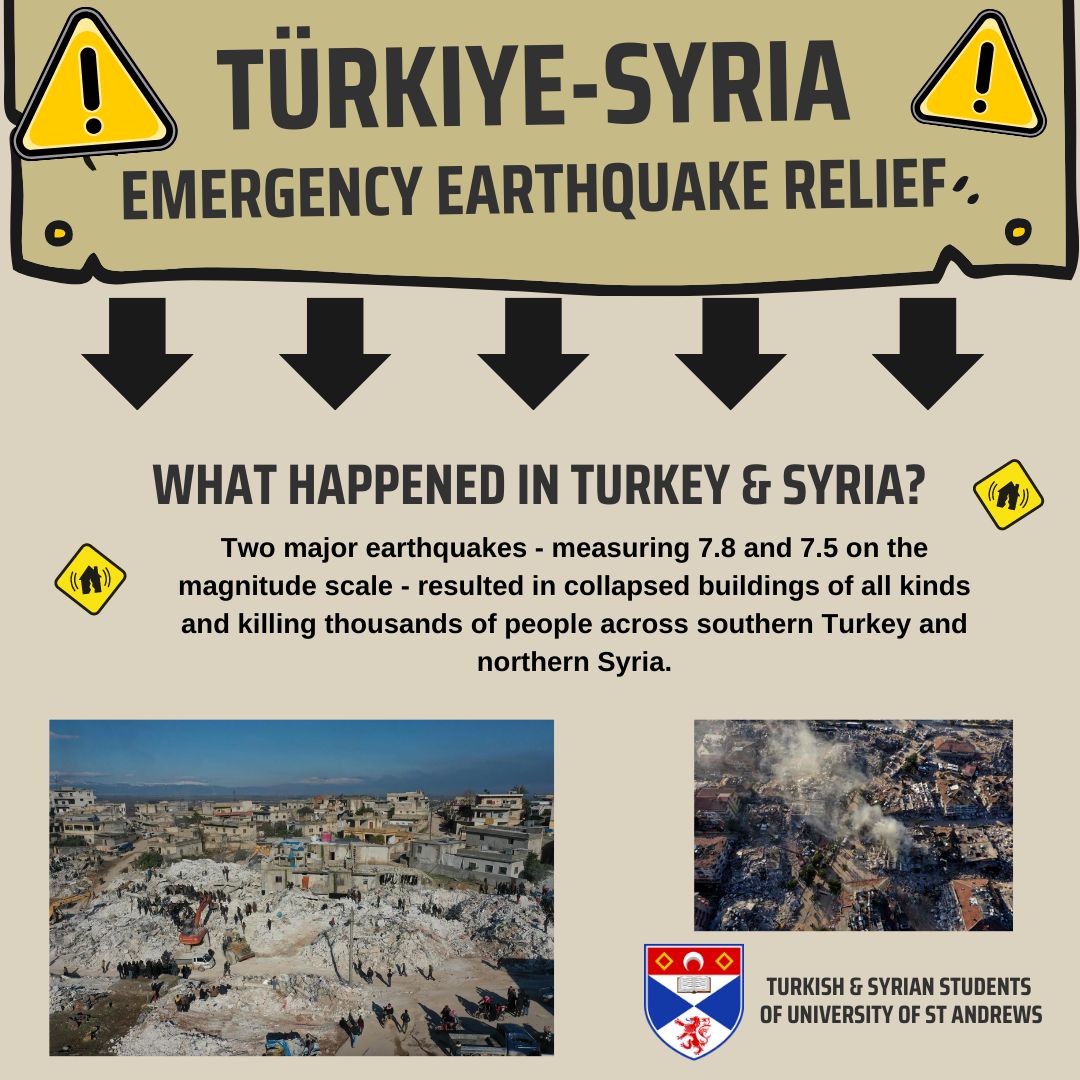 mhylmz91's tweet photo. As Turkish students at University of St Andrews, we are organizing a series of fundraising events to help to alleviate catastrophic consequences of the recent earthquake in Turkey.

We invite all members of St Andrews community to join us!

https://t.co/bsl65ch6zW https://t.co/hhMZic2N6u