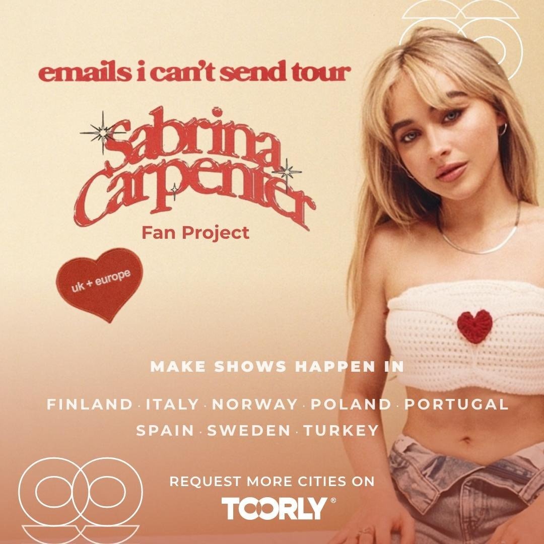 TOORLY's tweet photo. Let’s bring @SabrinaAnnLynn's ‘emails i can’t send tour’ to more countries in Europe!

Request your city on TOORLY to show Sabrina how many Carpenters want to see her there 💌🌍

https://t.co/HBXQmIr6jf

#EmailsICantSendTour #EICST #RequestOnTOORLY https://t.co/L6jtqw1DQB