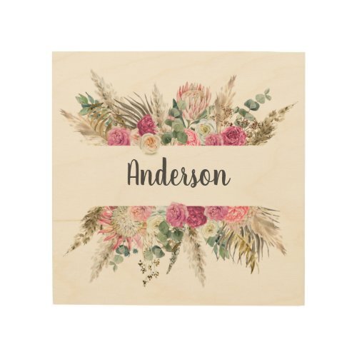 Click to personalize and buy: zazzle.com/floral_flowers… Floral Flowers Monogram Last Name Wedding Gift  Wood Wall Art #monogram #floral #flowers #boho #trendy #WoodWallArt
