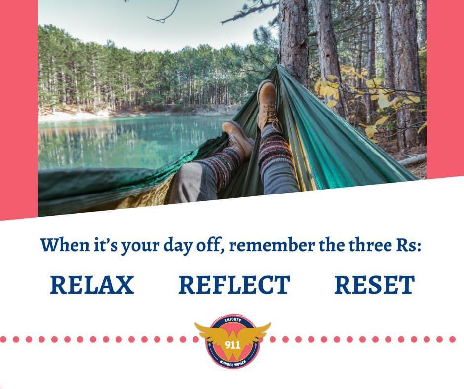 911derwomen's tweet image. As a 911 professional, you are on the front lines of emergency response. You are essential in helping people get the help they need and deserve. But, it’s critical to remember that taking the time to rest, reflect, and reset is just as important as the work you do. #911derWomen