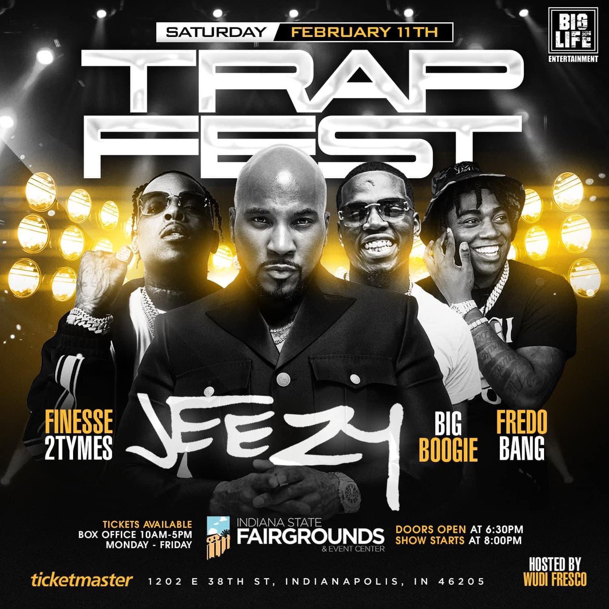 jayo704's tweet photo. Tonight we in Indianapolis, Indiana to bring you the official βTrap Festβ at the Indiana State Fairgrounds & Event Center. @Jeezy, @1finesse2tymes, @FredoBang, @bigboogieR4L performing live. ππΏββοΈ #biglifeentertainment #jadakissentertainment #cmedalabel #trumovement704 #trumovementpromotionalcompanyllc