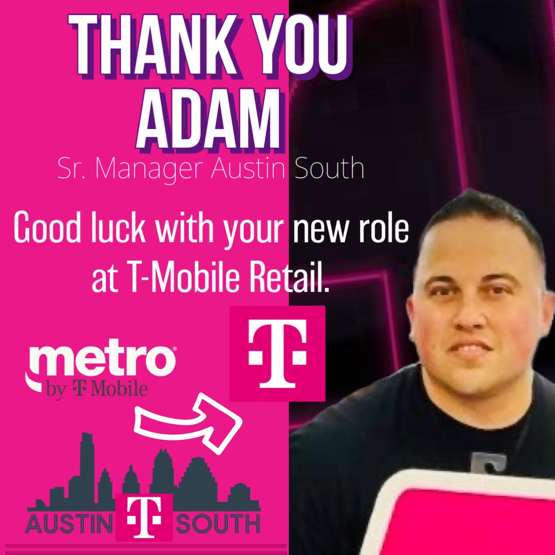 Congratulations to <a href="/adanacuna8/">Adam Acuña</a> for your new role with <a href="/TMobile/">T-Mobile</a> returning as Sr. Manager for Austin South. <a href="/tjtscgkt/">Timothy Tillman</a> <a href="/JonFreier/">Jon Freier</a> <a href="/tmobilecareers/">T-Mobile Careers</a>