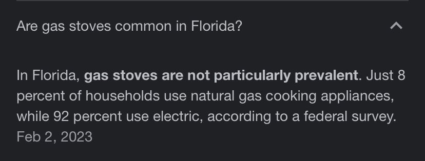 Floridian tells me Los Angeles is banning #GasStoves but he gets hit with the fact that those are already effectively banned in his state proceeds to get butt hurt and blocks me rather than face the fact that he’s an idiot. What a ❄️.