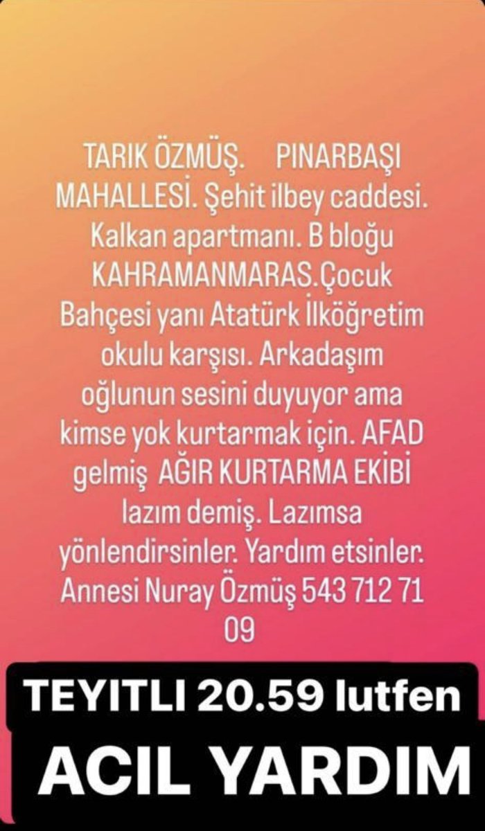 Allahım lütfen lütfen kurtulsun 🙏🏻 <a href="/ahbap/">Ahbap</a> <a href="/AFADBaskanlik/">AFAD</a>