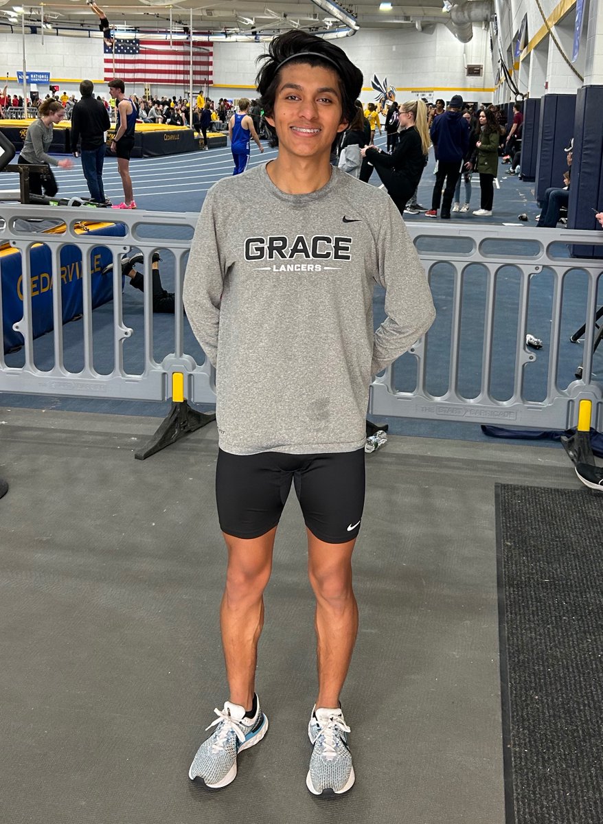 GraceCollegeXC's tweet photo. NCCAA Indoors Day2 | Bryan Hernandez-Rios solos a 4:11.8 Mile to win his race with a big PR ⚔️

This is an NCCAA Indoor Meet Record AND Cedarville U. Fieldhouse Record in the Men’s Mile!!

⚫️🔴 | #LancerUp https://t.co/lA9DOi6Plt