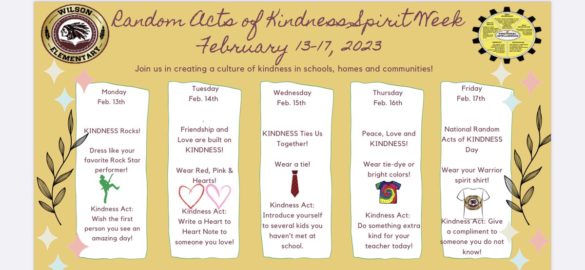 Next week is Kindness Week! Please help us spread kindness at Wilson. #warriortribe112 <a href="/Erikardz11G/">Erika G. Garcia</a> <a href="/amanda_sada/">Amanda</a> @MayraMLozano1 <a href="/counseling_misd/">McAllen ISD Counseling Department</a>