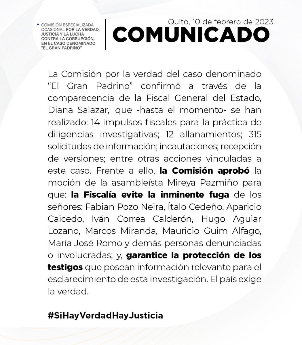 IpeNoticias's tweet photo. #ElGranPadrino | 🇪🇨 Con 6 votos a favor, la comisión que investiga el caso aprobó que #FiscalíaEc impida la salida del país de #FabiánPozo, #ÍtaloCedeño, #AparicioCaicedo, #IvánCorrea, #HugoAguiar, #MarcosMiranda y otros puntos clave para esclarecer las investigaciones https://t.co/LzL7lLKOC1