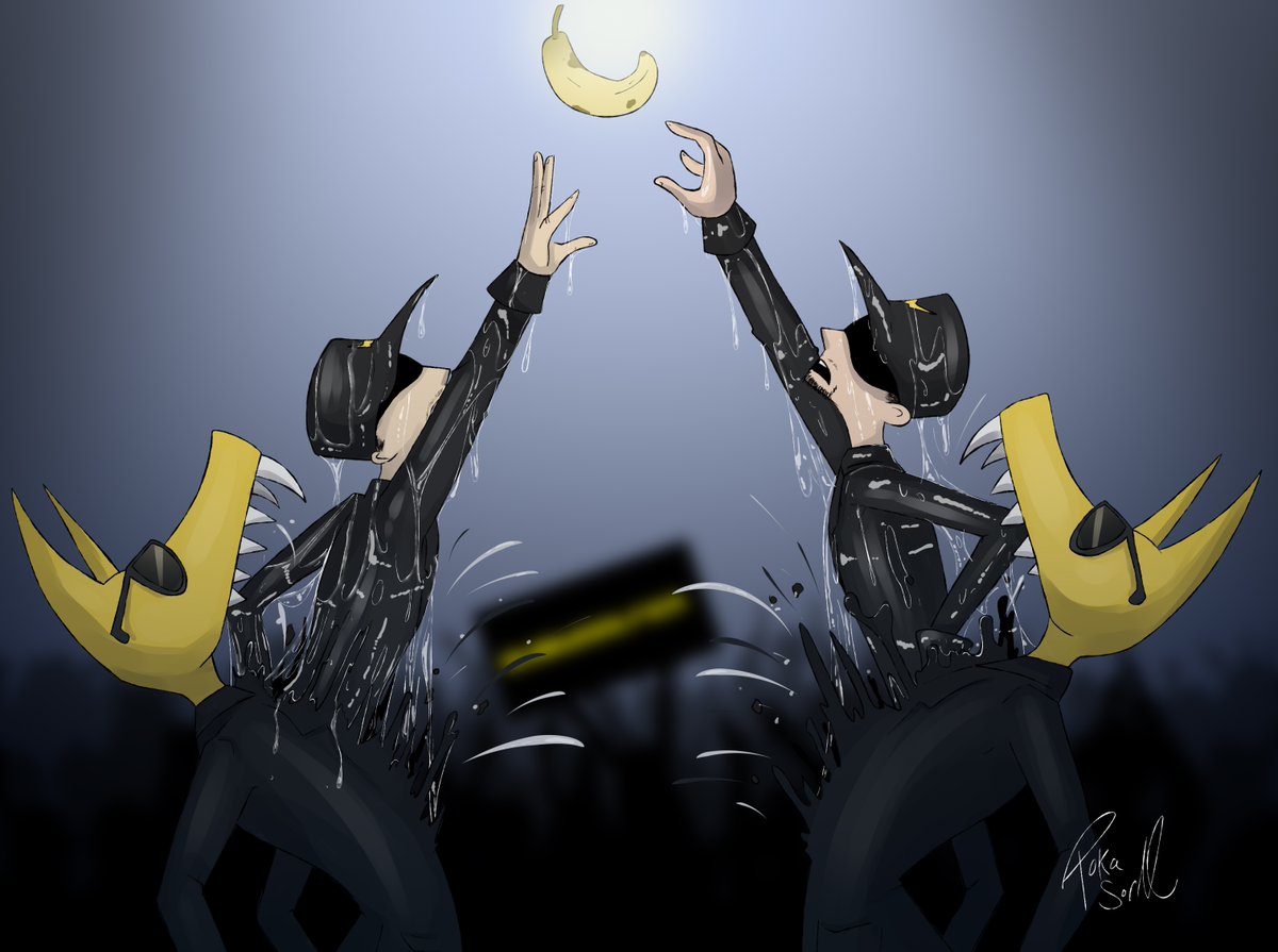 PokaSorM's tweet photo. "True Identity"
After @Subwoolferband reveal I had this idea that Keith and Jim acutally ate Ben and Gaute to gain their singing ability! Now their chest brust just like these old alien movies haha!
#subwoolfer #subcubs #fanart #wolf #banana #ben #gaute https://t.co/c3qCm4S2Lp