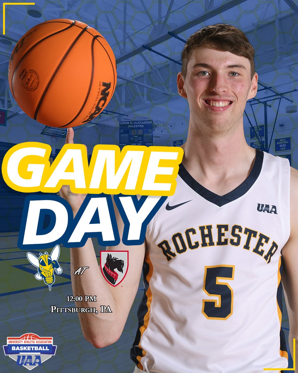 UofRathletics's tweet image. 🏀 UAA GAMEDAY‼️ 🏀

@URMensHoops visits the Steel City for its UAA, road finale against the Tartans!!!!

🆚: Carnegie Mellon
⏰: 12:00 p.m.
📊: bit.ly/3JXkrev
📺: bit.ly/3rA7v49

#GoJackets // #d3mbb