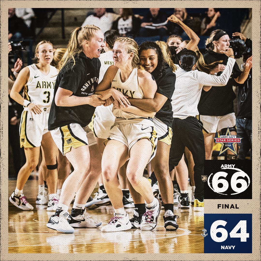 ArmyNavyGame's tweet photo. .@ArmyWP_WBB captures the ⭐️ in dramatic fashion with a bucket at the buzzer to win on the road in Annapolis!

#ArmyNavy https://t.co/71QD2tziIC