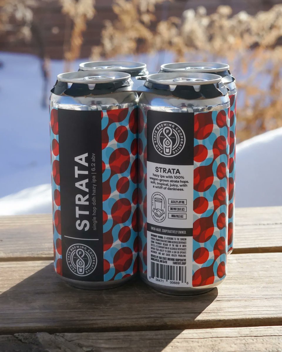 FairStateBeer's tweet photo. #FairState loves Strata hops and our hand-selected lots bring tons of passionfruit, tropical, and citrus flavors plus a whiff of dankness. Now available in MN, WI, IA, MI, OH, SD, ND, and Chicago. → https://t.co/W36ZYmCZlB
#MNBeer #MNMade #DrinkLocalBeer https://t.co/BRh2YCC4Fc