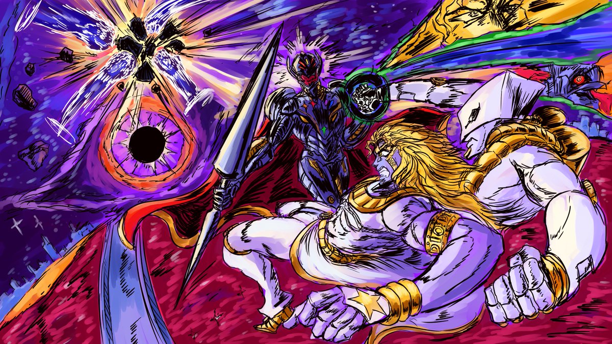 DK_DOArt's tweet photo. In the scope of the multiverse, anything is possible, even your worst nightmares not only coming to fruition, but ascending past infinity! It's Marvel's What If? Infinity Ultron vs Heavenly Ascension DIO from Jojo's Bizarre Adventure: Eyes of Heaven! https://t.co/ElHzU5yq51