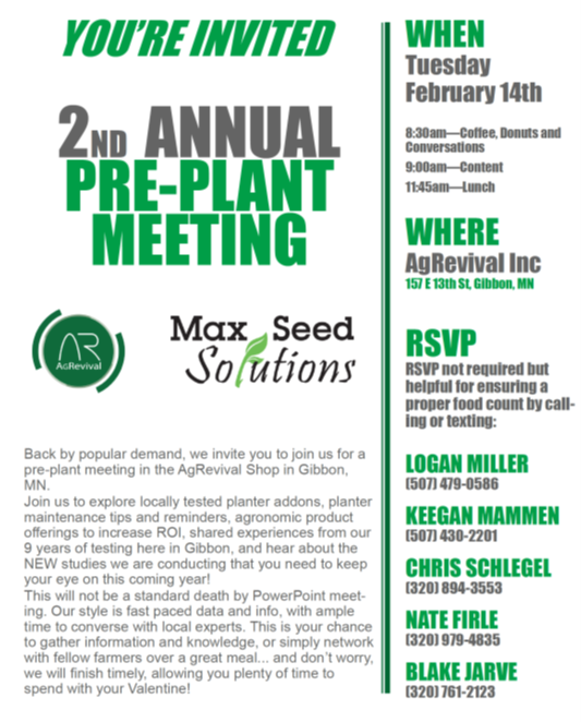 Our 2022 Pre-Plant Meeting was full of great information and conversations, so we are doing it again! Pre-plant Meeting is designed to prepare you for the upcoming season. Tuesday 2/14 in Gibbon. Please follow RSVP instructions, we don't want anyone to leave hungry!