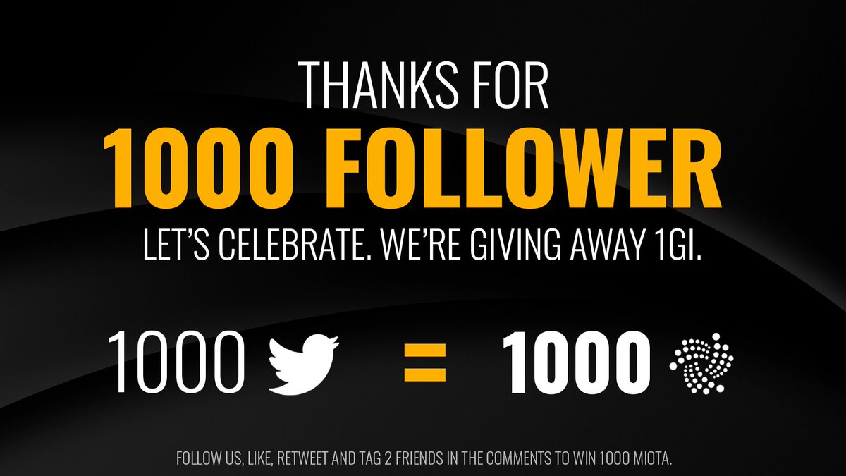 Thanks for 1000 followers 🔥 Let's celebrate this 🎉

🚨We're giving away 1000 MIOTA to one winner🚨

What you need to do:
✅ Follow @DarkMythosIOTA
❤️ Like this post
🔄 Retweet this post
⚡️ Tag 2 friends in the comments
⏰ 7 days

Good luck to the best community of the world ♥️