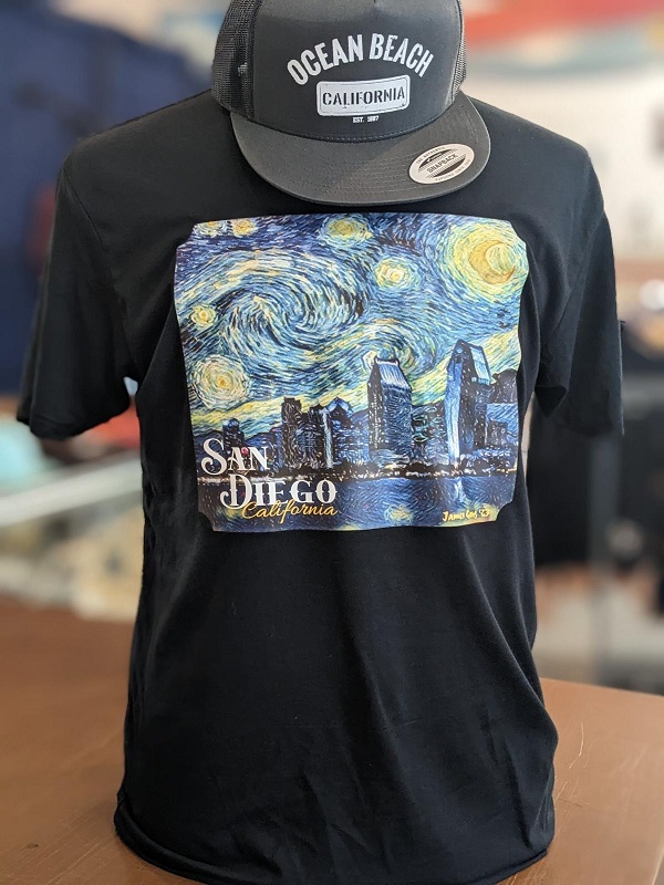 JamesGangPrints's tweet photo. It’s the San Diego version of a Starry Night! Our newest shirt design is now available at James Gang! Stop by to pick up one of these new shirts for yourself – it also makes a great gift.

#JamesGangPrinting #OceanBeachSanDiego #Printers #CustomPrinters #SanDiego #CustomShirts https://t.co/FhhYB1Ka4h