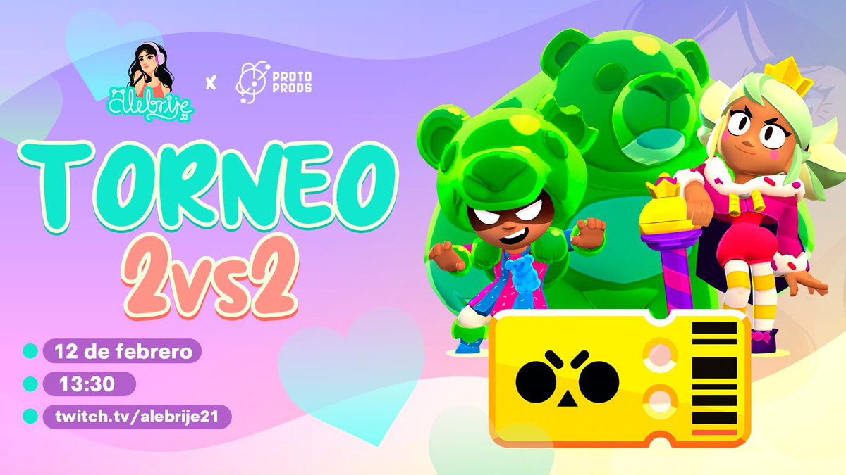 ✨TORNEO 2VS2 #BRAWLSTARS✨ 

Mañana haré un torneo con cupo LIMITADO, si quieren participar solo deben de ir a mi canal twitch.tv/alebrije21 a la 13:30 🇲🇽

Requisitos: 
✨Seguir a <a href="/ProtoProds/">We’ll see</a> y <a href="/alebrije_21/">Alebrije 🫧</a> 
✨Like &amp; RT
✨Etiqueta a tu duo 

NOS VEMOS MAÑANAAAAAAAA ❤️