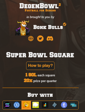 Retweets get free $BONK!

Mint your squares for tomorrow's Big Game! MINTING Live!