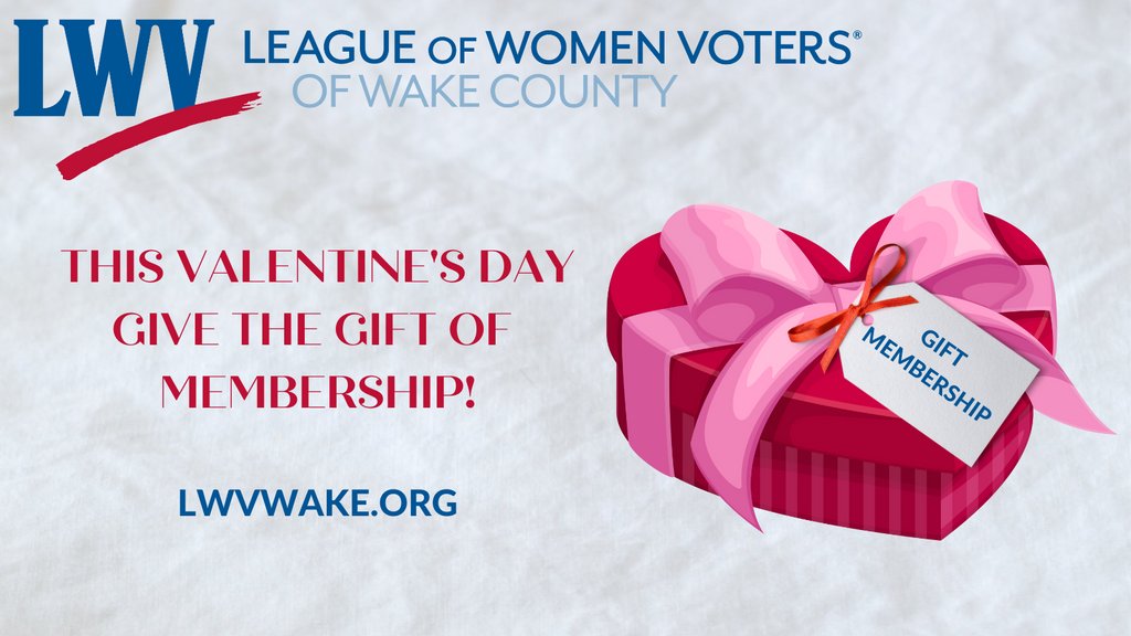 ❤️Love your League and honor the special people in your life by giving them a gift membership for Valentine's Day!. It lasts a lot longer than chocolate! 

Go to: bit.ly/LWV-WakeGiftMe…
#Weloveourmembers #empowervoters #defenddemocracy #bethechange #advocacy ⁠