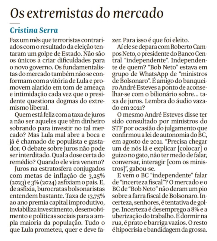 SoghettiSonia's tweet image. A voz certeira e correta de Cristina Serra.
Vale ler.