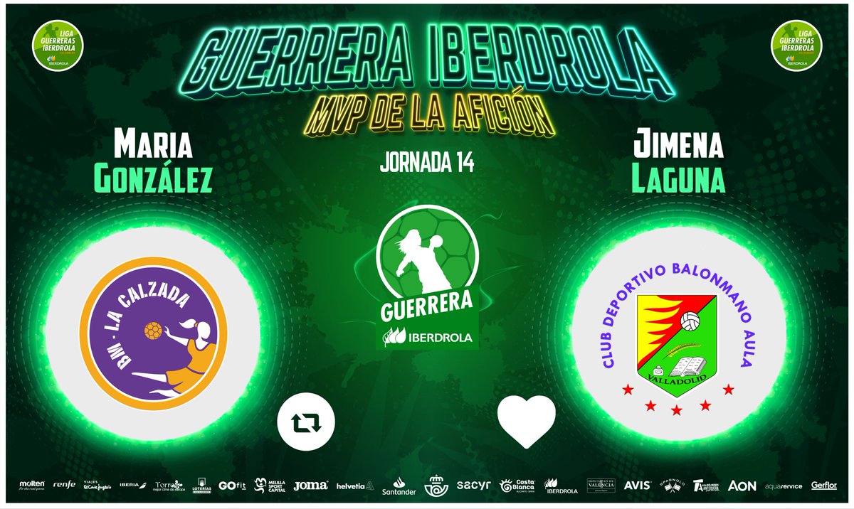 ⭐️ #GuerreraIberdrola - Jornada 14

🆚 <a href="/CBLaCalzada/">Club Balonmano MotiveMarket.com La Calzada</a> : <a href="/BmAulaCultural/">CD Balonmano Aula</a>  

♻️ RT: <a href="/Mariagm09/">María González</a>  
❤️ Me gusta: <a href="/jimenalaguna14/">Jimena</a>