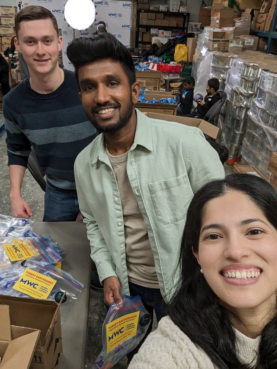 essentials1stca's tweet photo. A very humbling experience packing 1550 bags to support local families and Turkey relief efforts underway at the Muslim Welfare Center Scarborough! Our local MPP Vijay is here too!

#Hygienekits #MWC https://t.co/6wbVYn5VBe