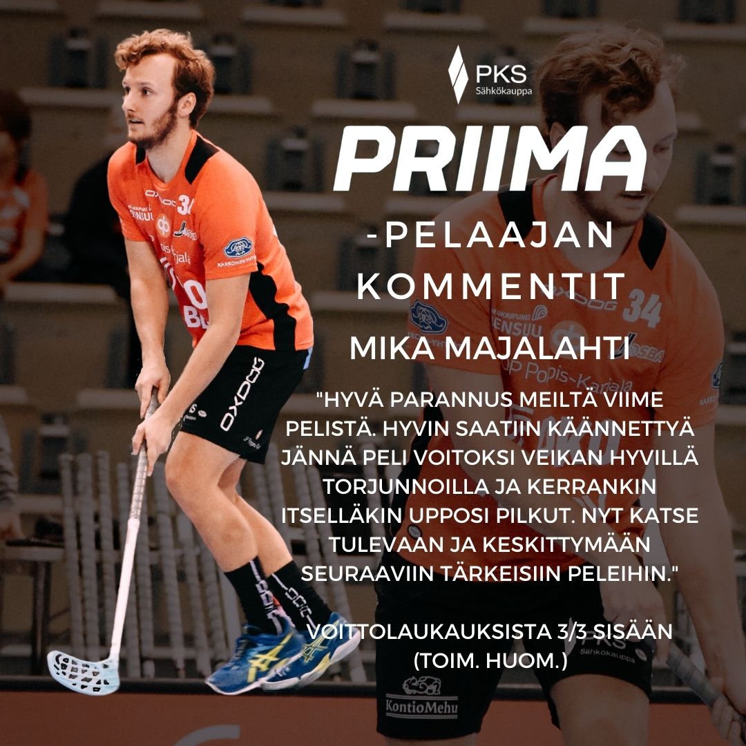JosbaFloorball's tweet photo. PRIIMA -PELAAJA, #34 MIKA MAJALAHTI
Josban yhteistyökumppani Pohjois-Karjalan Sähkö palkitsee kauden jokaisessa ottelussa ottelun sähköisimpänä pelaajana Priima-pelaajan.
https://t.co/3UIVJvZ1nz
©️ @roosavil
#josba
#salibandy
#inssidivari
#itäonpunainen
#priima https://t.co/fPNf6Txft4