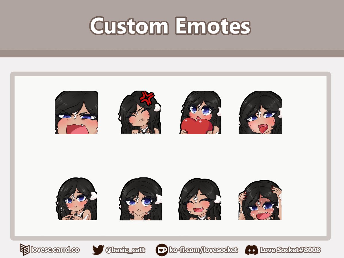 basic_catt's tweet image. A set of emotes commissioned by Aimi~
