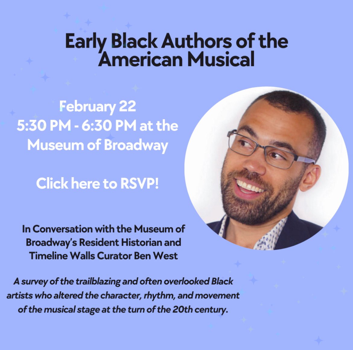 museumbroadway's tweet photo. 📌 Space is limited! Sign up now for a free talk with our Resident Historian, Ben West 🎭 #linkinbio
#spaceislimited #signupnow #curator #history #Blackhistory #Blackhistorymonth #events #freeevents #freeeventsnyc #thingstodo #nyc #newyork #timessquare #broadway #museumofbroadway https://t.co/9nAbHKxgSt