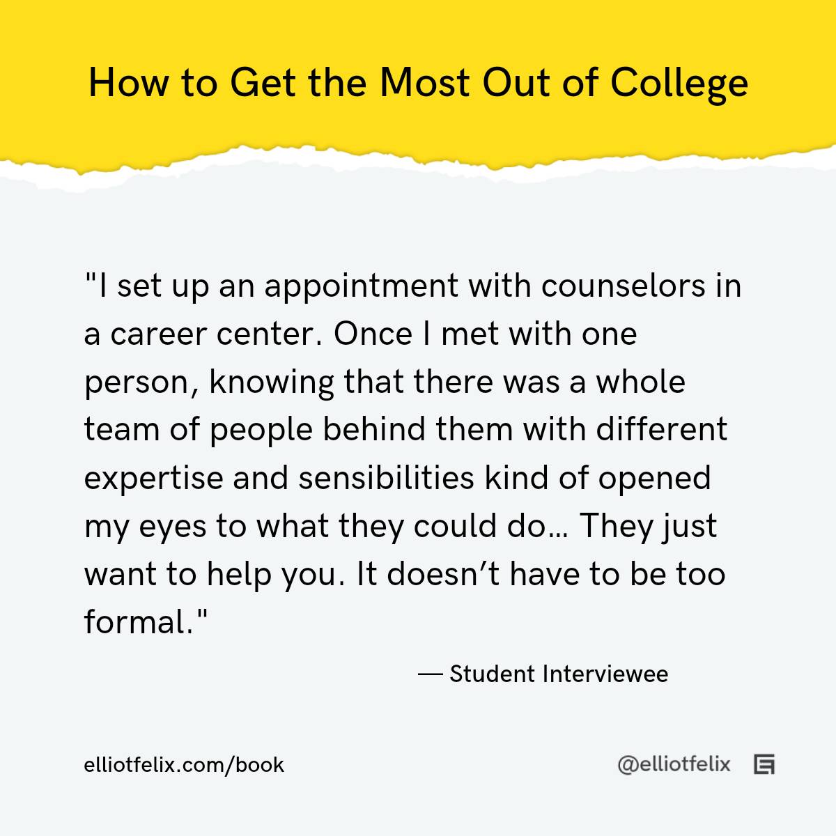 Had a blast yesterday on 'alumni office hours' where I had a chance to offer some career advice and resume/portfolio feedback. One thing I emphasized (always do): Go to career services! One student I interviewed for @Mostcollege put this perfectly. #mostcollege #careerservices