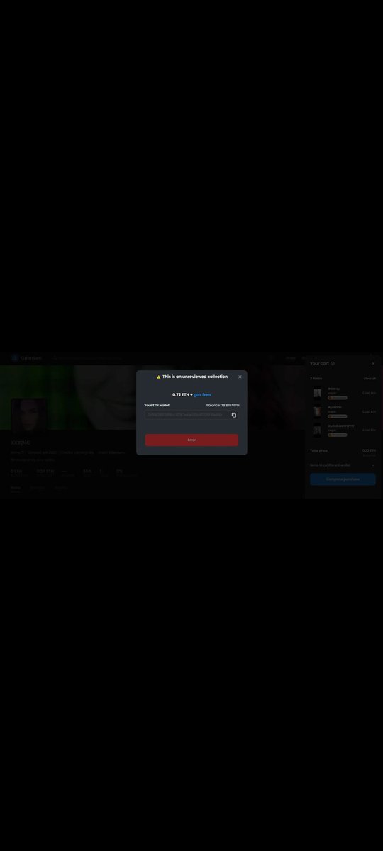 CiaraSi27040770's tweet photo. Hi everyone....do somebody know why it gives error to people who want to buy my nft?or its just a scam....I'm talking about first sell...do you know ow where can be any problem? #NFT #OpenSeaNFT #nfterror #NFTsales  thank you https://t.co/dtz8olZtOZ