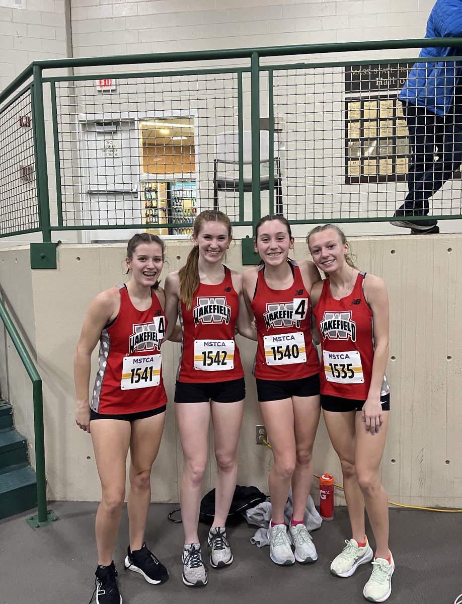 WakefieldXCTF's tweet photo. The girls’ 4x800 meter relay team of Caileigh Sweeney, Devon Jellison, Lily Sallee, and Maeve Schermerhorn broke the school record with a time of 9:51.37 &amp; qualified for New Balance Nationals.They broke the record held byK.Ledoux-Walsh,E.Hammond, S.Custodio,&amp;M.Chapman. #warriors https://t.co/CMhwnTK67z