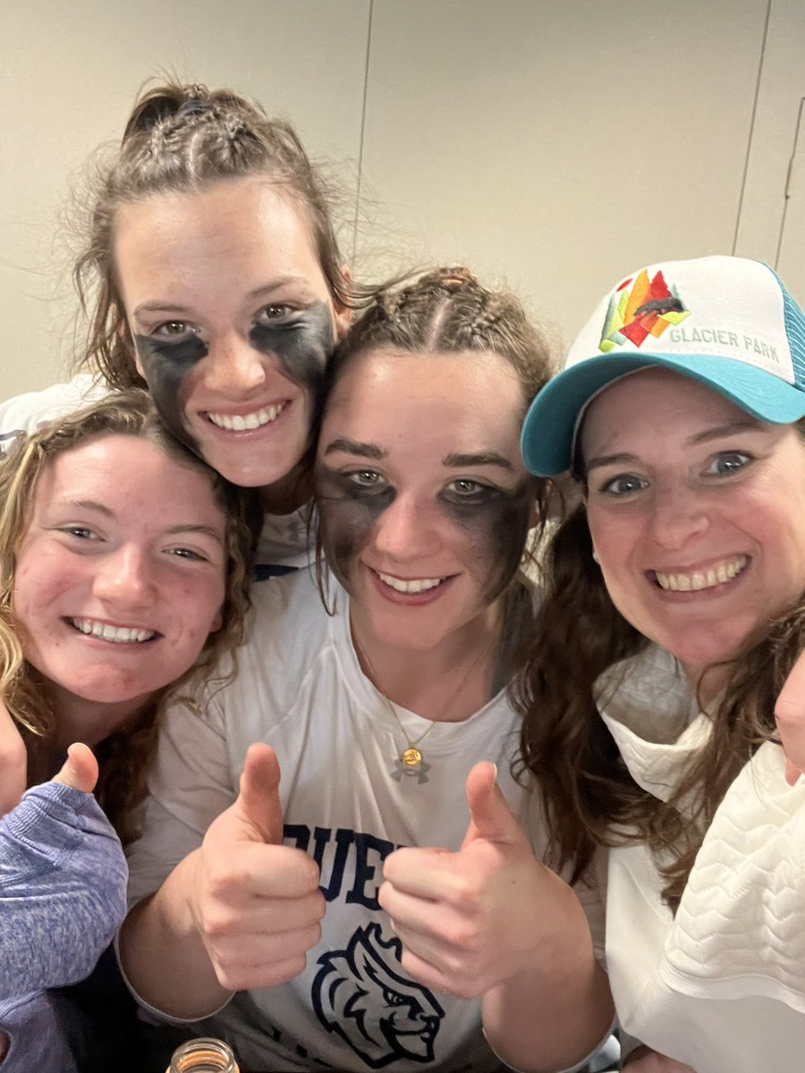 FavreauAmy's tweet photo. They will never ditch the eyeblack! First D1 game for Queens in the book with great surprise fans!💙💛 https://t.co/4MUyc7OxtF