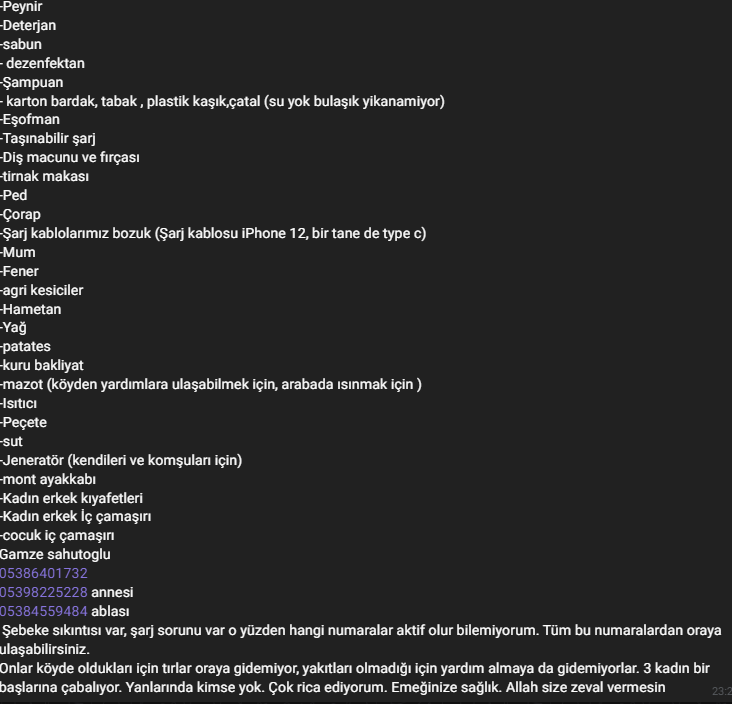 #SamandagYardimBekliyor  gerçekten zor durumdalar  Mızraklı mahallesi, kuşalanı caddesi, no:26. İrem market yanı tek katlı ev( Samandağ Hatay )
Aşağıdakileri ulaştırmak için yardımı dokunabilecekler lütfen acil Tırlar giremiyormuş.