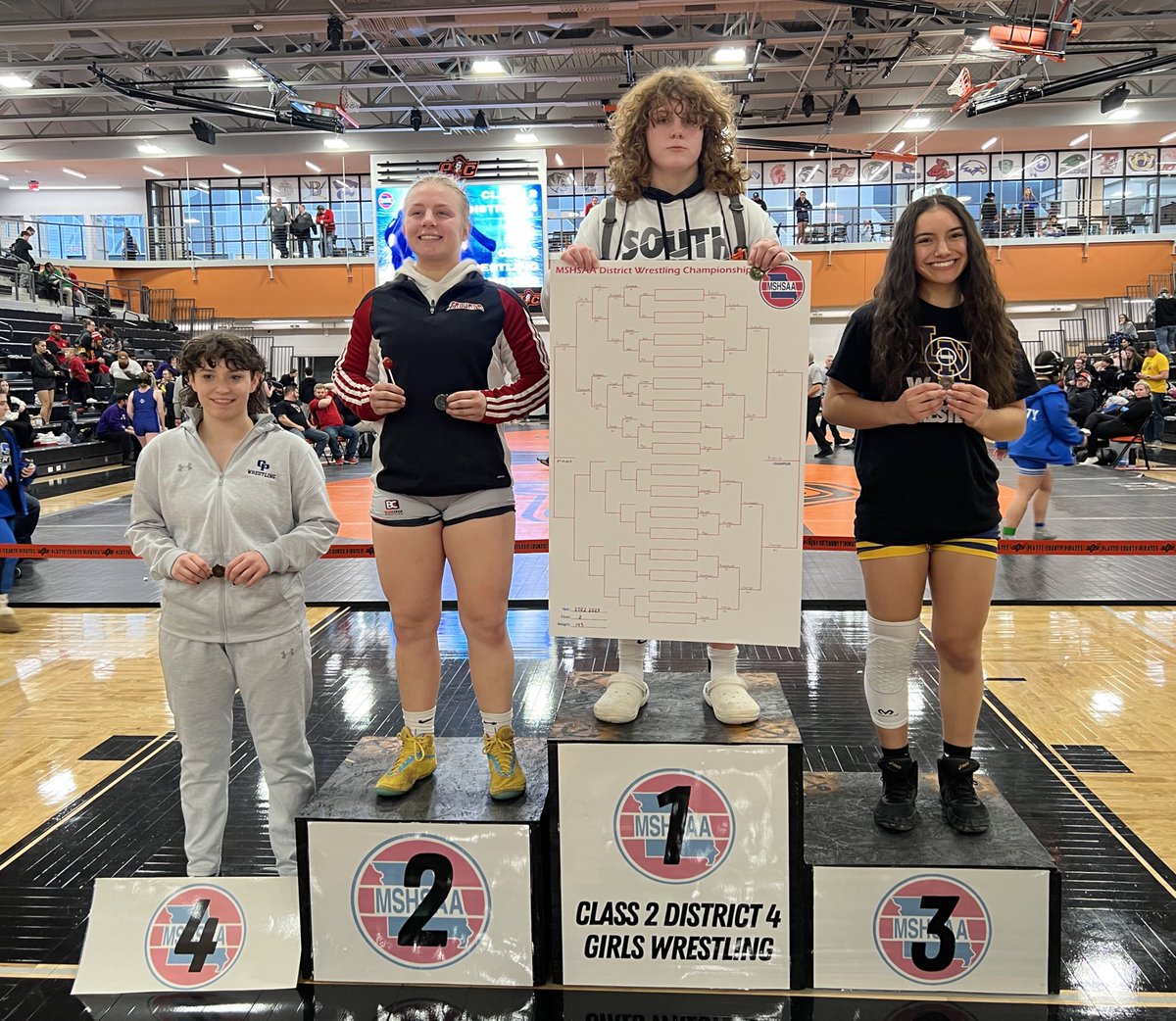 🤼‍♀️ <a href="/MSHSAAOrg/">MSHSAA</a> Girls Class 2️⃣ District 4️⃣ Wrestling State Qualifiers 

145#

🥇 - Maddie Kubicki, <a href="/PHSouthWrestle/">Park Hill South Girls Wrestling</a> 
🥈 - Eve Herlyn, <a href="/ParkHillWrestle/">Park Hill Wrestling</a>
🥉 - Naudia Fuimaono, <a href="/LNEagleWWrestle/">Liberty North Women’s Wrestling</a>
🏅 - Liliana Smith, <a href="/OakParkWrestle/">Oak Park Northmen Wrestling</a>
