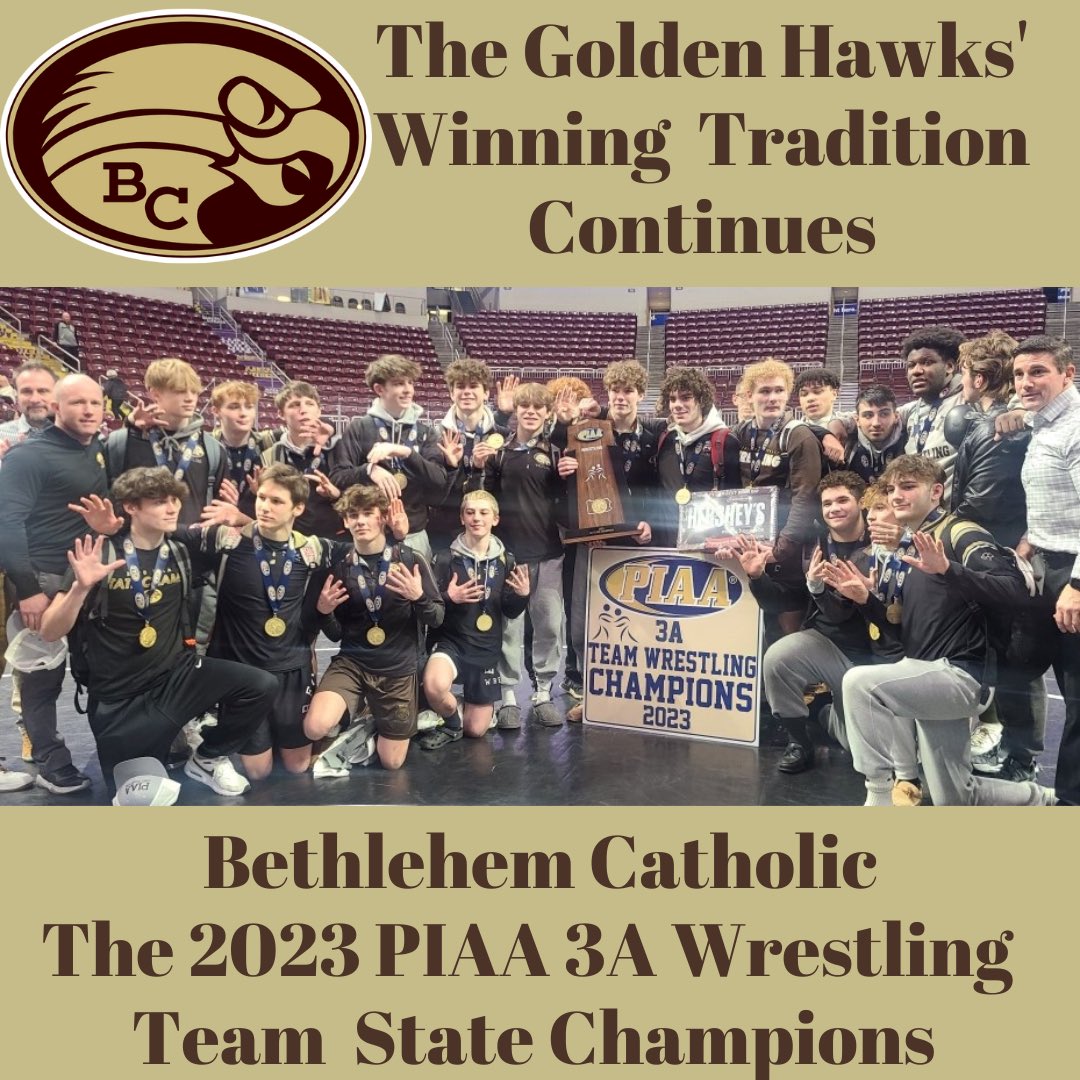 Congrats to Coach Jeff Karam and our Golden Hawk Wrestlers, who defeated Nazareth 35-23 in front of the Becahi faithful, who traveled to Hershey to witness another memorable moment in our rich wrestling history. #GoHawks!