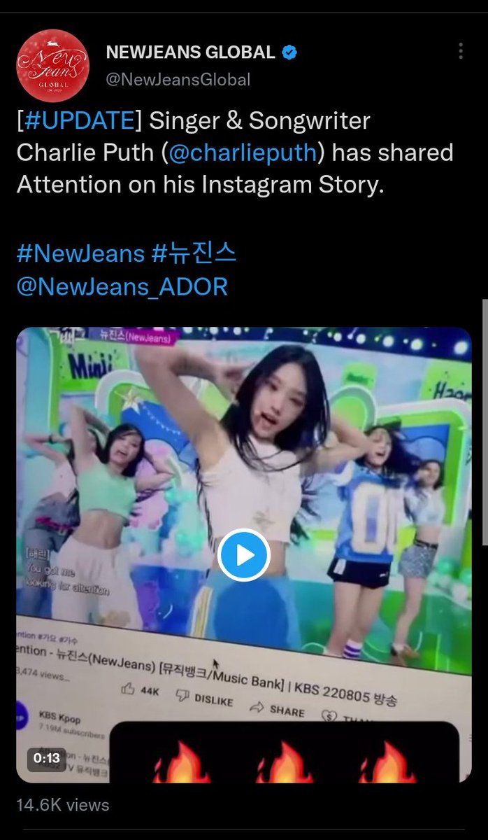 newjimuse's tweet photo. newjeans getting casually name dropped by celebrities first at golden globes, now in brits awards let's not forget how fuji kaze and charlie puth putted then on their instagram stories they're so FAMOUS and LOVED https://t.co/98wkpwPeko
