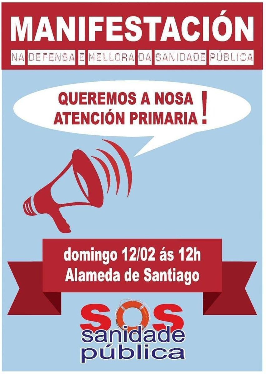 📌 As organizacións galegas das familias das usuarias das #residencias e da #dependencia apoiamos 📣 a gran mobilización convocada este domingo en Compostela na defensa da sanidade pública, perigosamente debilitada para entregar un ben prezado a intereses espurios privados