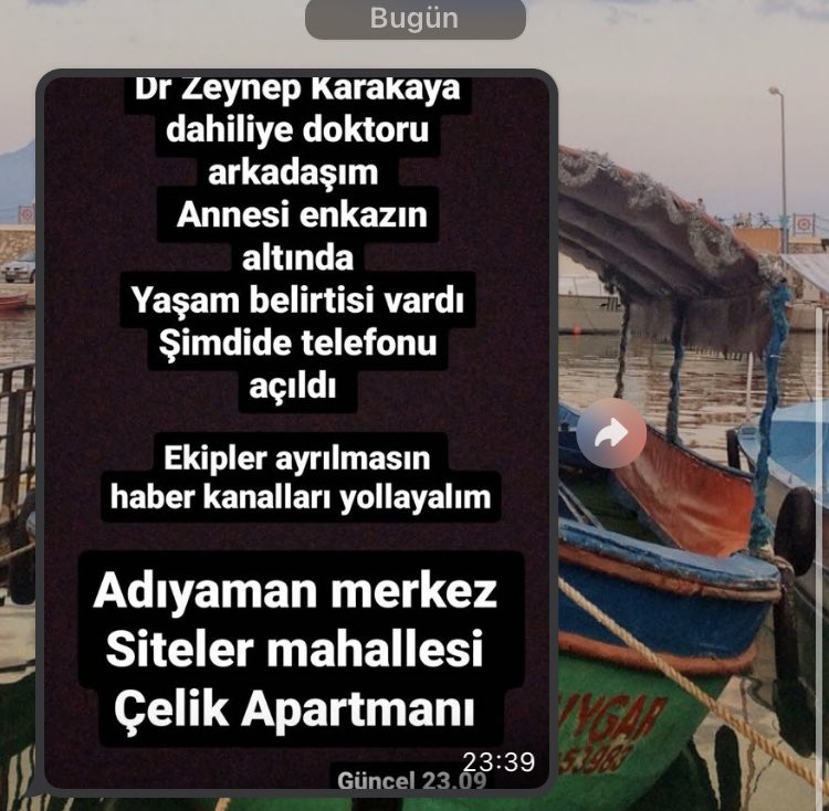 ortegas99's tweet photo. 🚨TEYİTLİ-Telefonunu açtı

Dr.Zeynep Karakaya,Dahiliye Doktoru annesi enkazın altında yaşam belirtisi vardı,şimdi de telefonu açılmış.

Ekipler bölgeden ayrılmadan PAYLAŞALIM.

Siteler Mahallesi-Çelik Apartmanı Merkez/ADIYAMAN

10 şubat 2022 saat 23.09 güncel https://t.co/sr0AkrN4M6