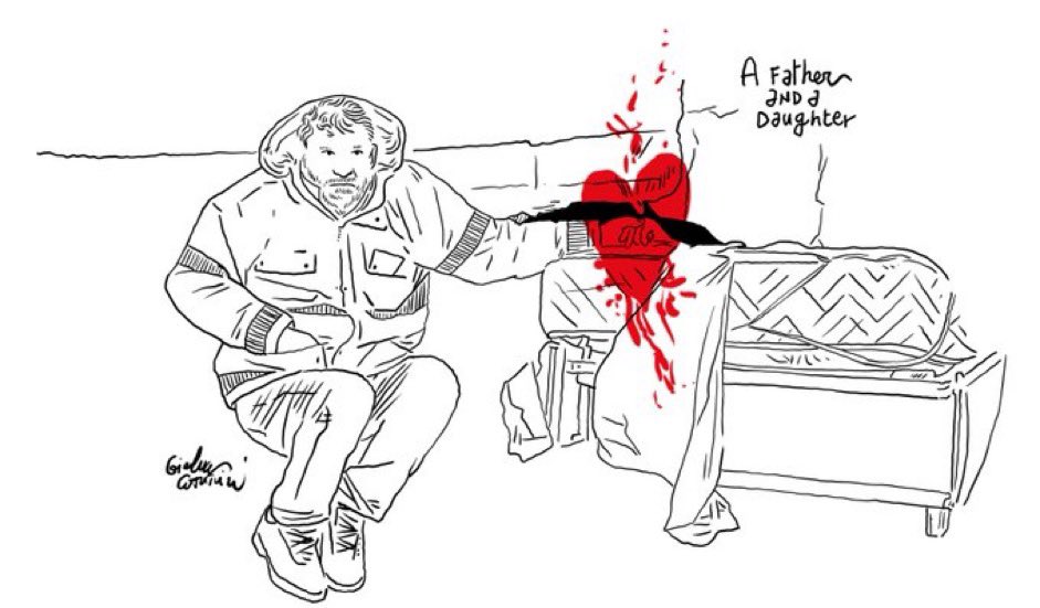 emreturkut's tweet photo. This photo will be remembered for many years to come in my country's unending struggle with earthquakes.

Mesut Hançer, a grief-stricken father holds the hand of his 15y/o daughter, Irmak who died while stuck under the rubble.

“A father and a daughter” by @channeldraw 

😢😢😢 https://t.co/gvG7k4wAxg