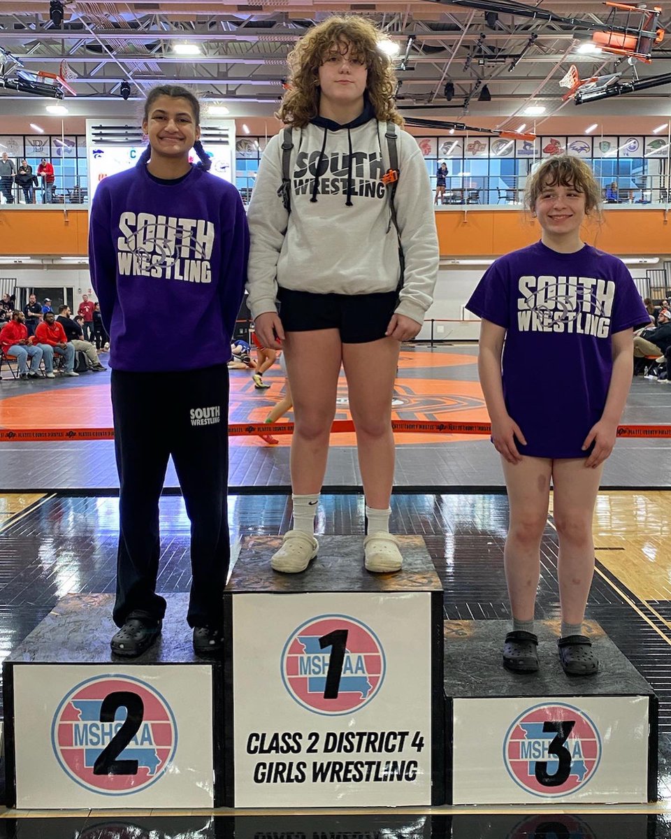ParkHillSouthHS's tweet image. Congratulations to our Lady Panthers that qualified for State after competing in the Wrestling Class 2 District 4 Championship. 1st place and District Champ - Maddie. 2nd place and District Runner-Up - Aniya. 3rd place - Mylee. 
Great job ladies. 
#25yearsPHS